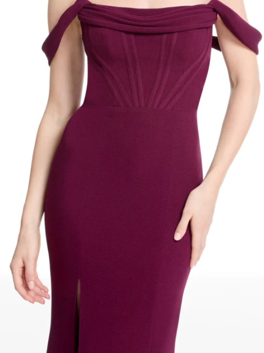 Dress the Population Melania Off-the-Shoulder Gown - Dark Cherry / Garnet - Size